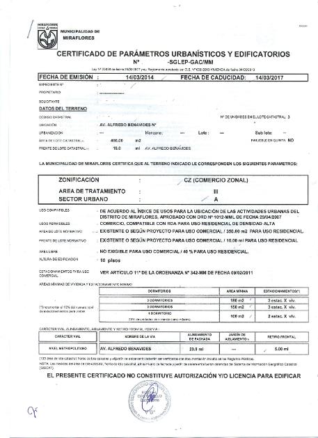 Ejemplo de Certificado de Parametros Urbanisticos y Edificatorios - Miraflores