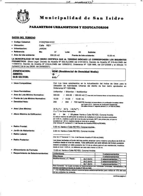 Ejemplo de Certificado de Parametros Urbanisticos y Edificatorios - San Isidro